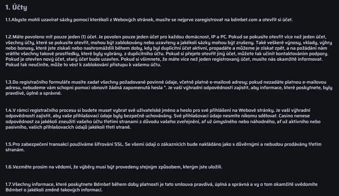 Aktuální registrační formulář nebo KYC obrazovka BDMbet